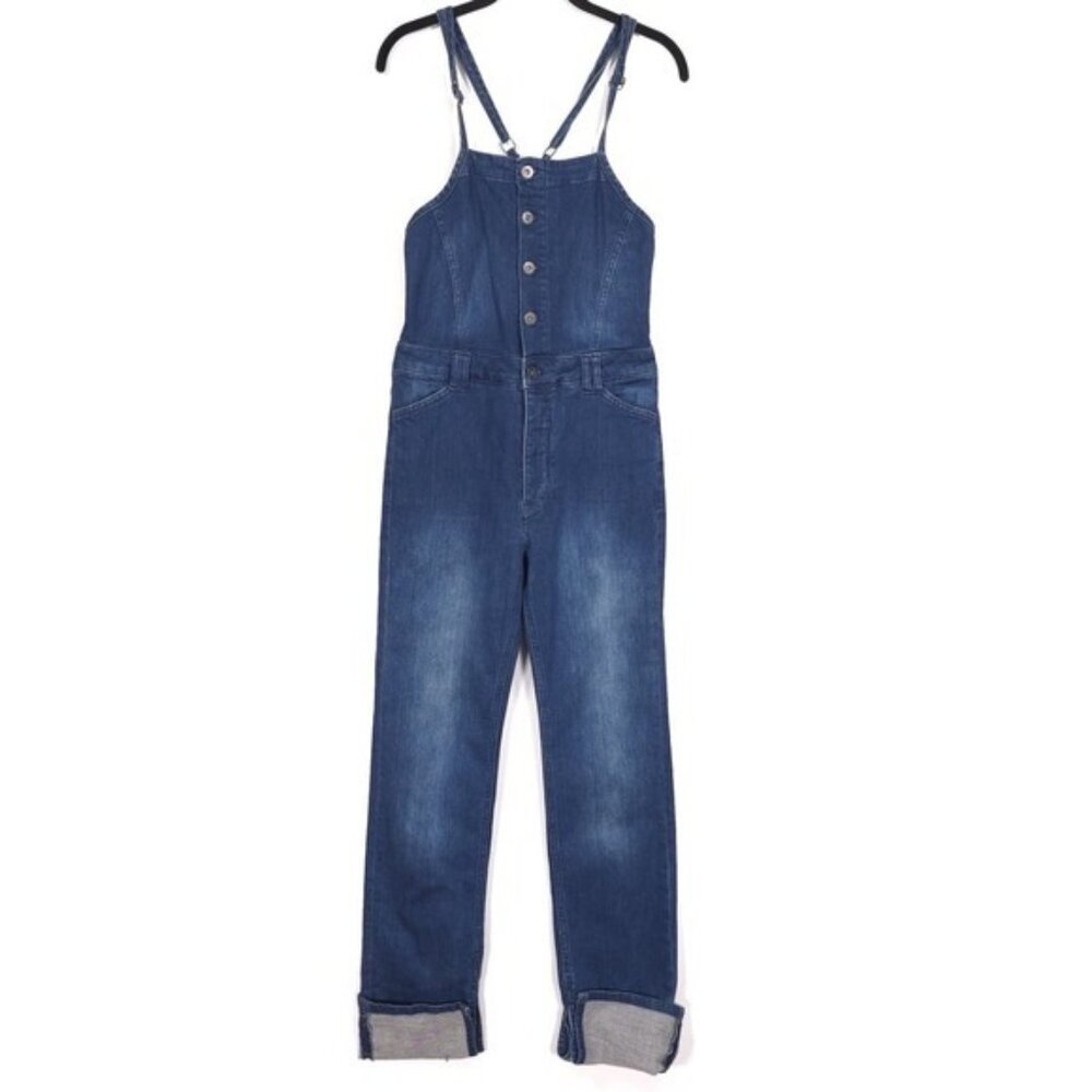 Anthropologie Pilcro Split Denim Overalls Size 27 Buttons Pull On